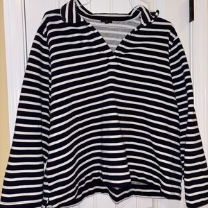Talbots Navy Blue and White Striped V-Neck Sweater